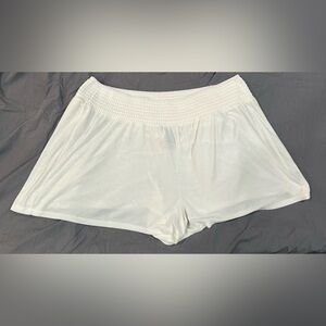 White Suede Smocked Waist Shorts